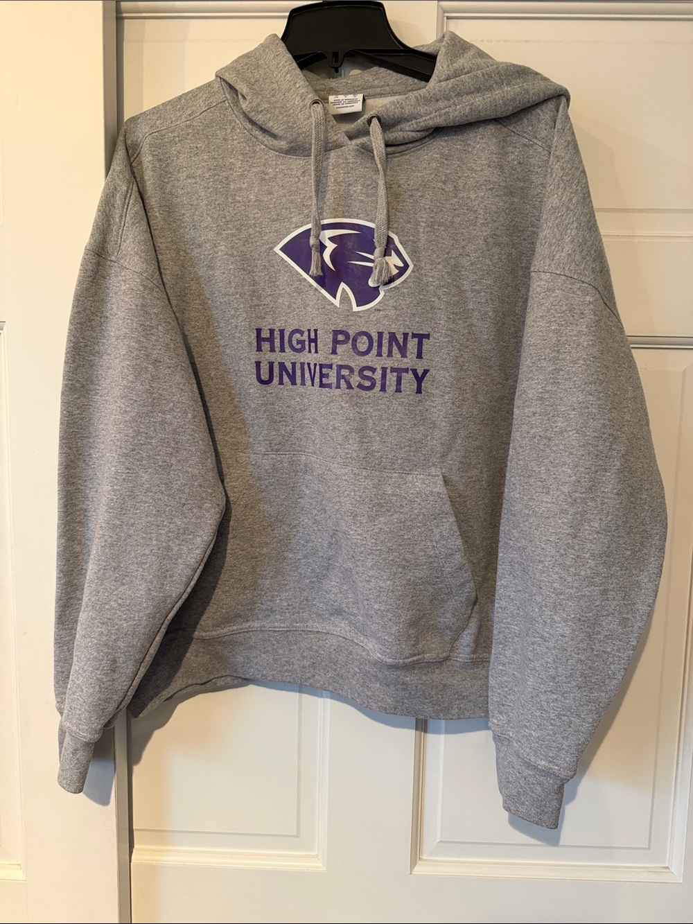 Champion Gray Pullover Hoodie with Navy Logo Tag